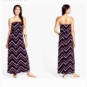 Lulus Three Pink Hearts Trixxi Strapless Maxi Dress Chevron - Size S